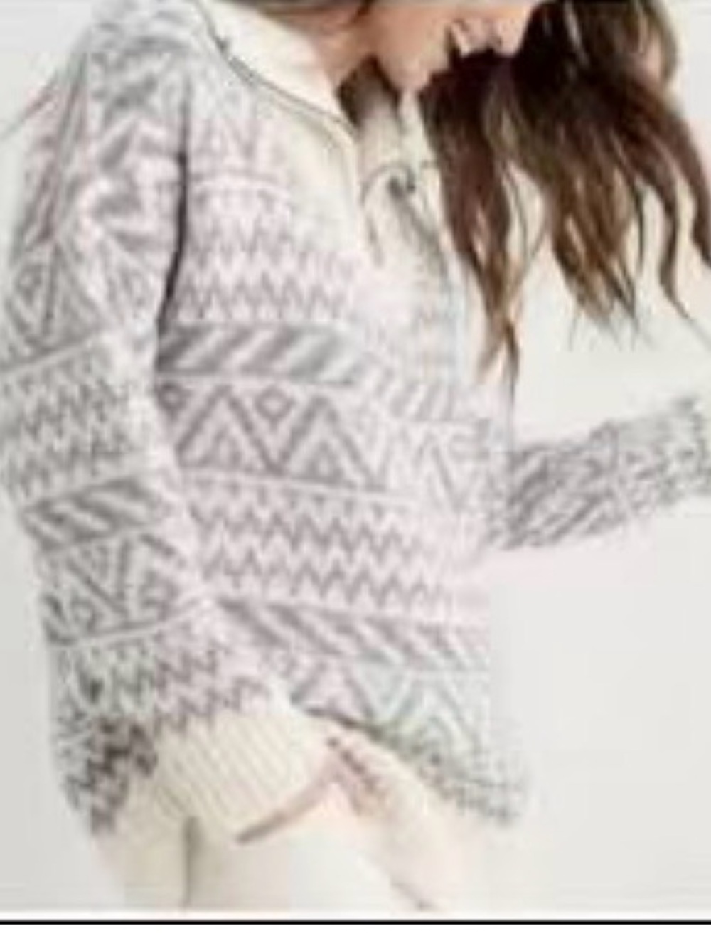 Aerie Oversized Fair Isle 1/4 Zip Pullover Sweater Gray  Nordic Wool Blend Sz S